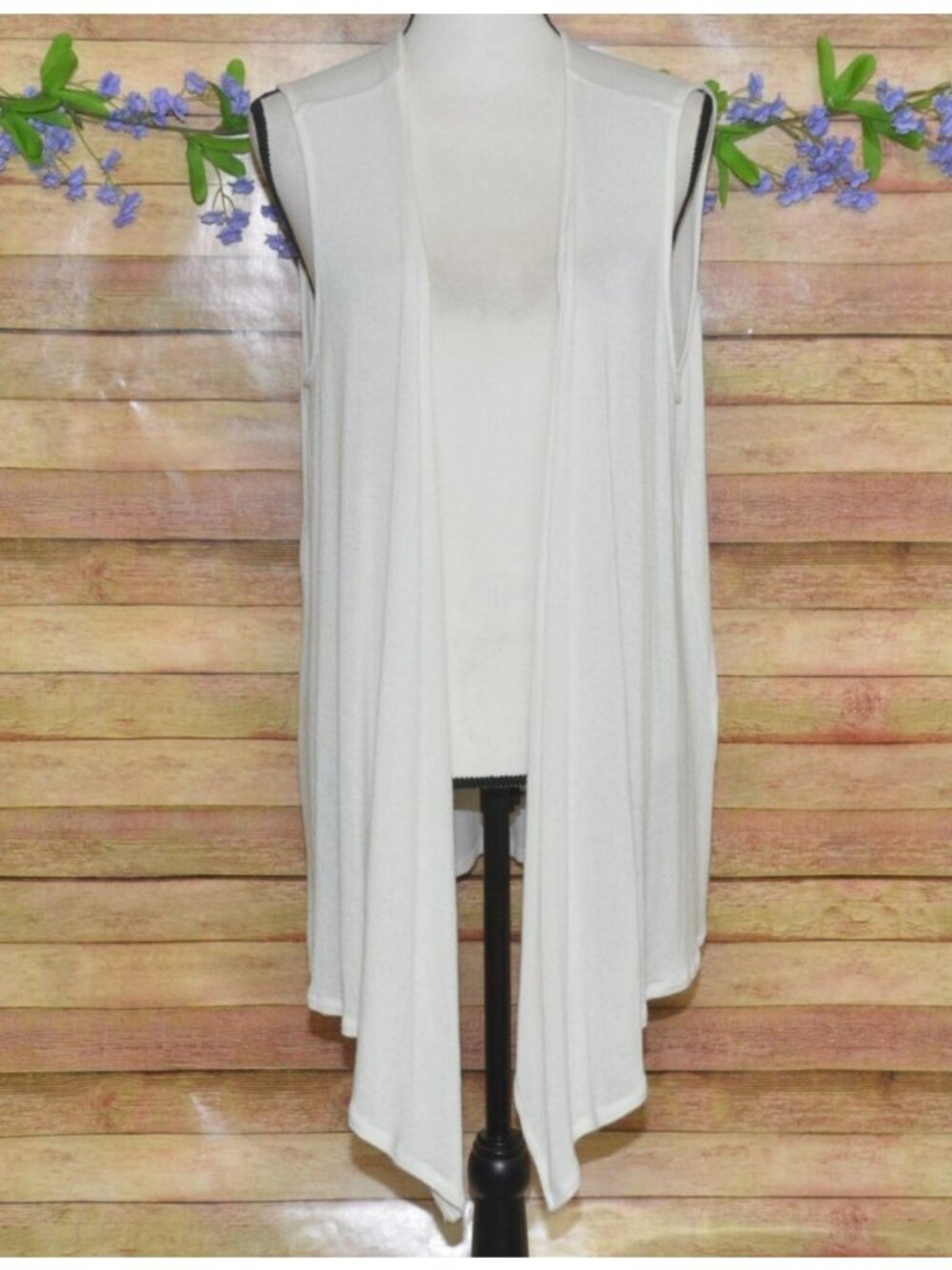 J. Jill Wearever Ivory Open Sleeveless Thin Knit Cardigan Sweater Size L